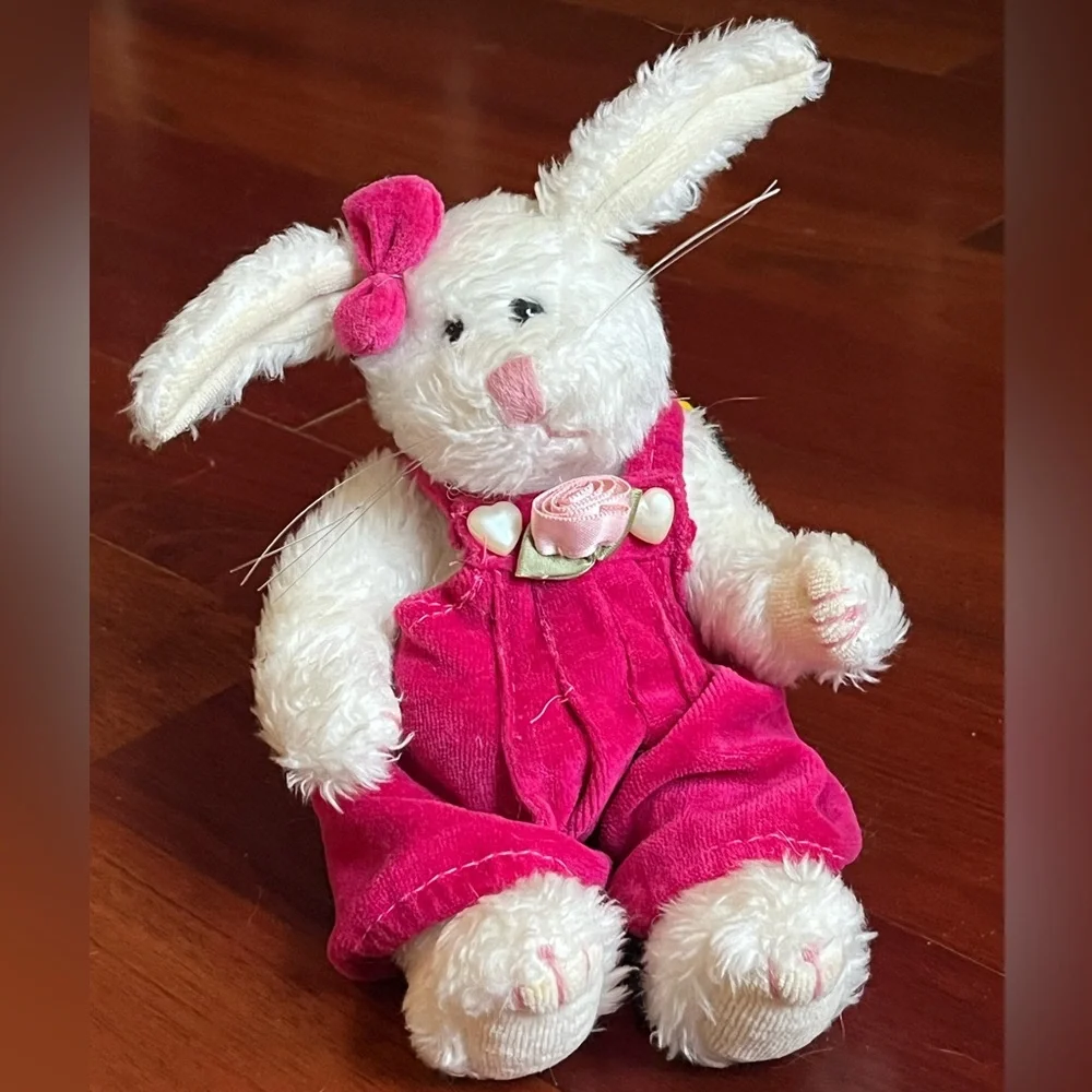 Boyds Bears Lauren Plush White Bunny Rabbit Pink Jumper Valentines Easter